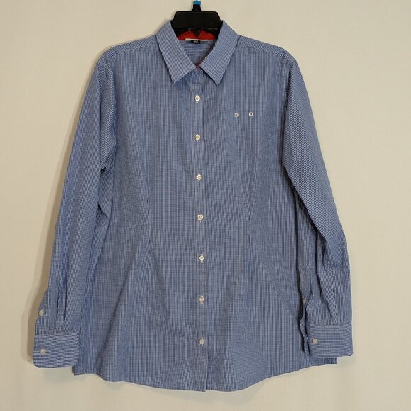 DOC & AMELIA BY Cintas Blue/White Gingham Check Long Sleeve Button Shirt Size XL - Picture 1 of 6